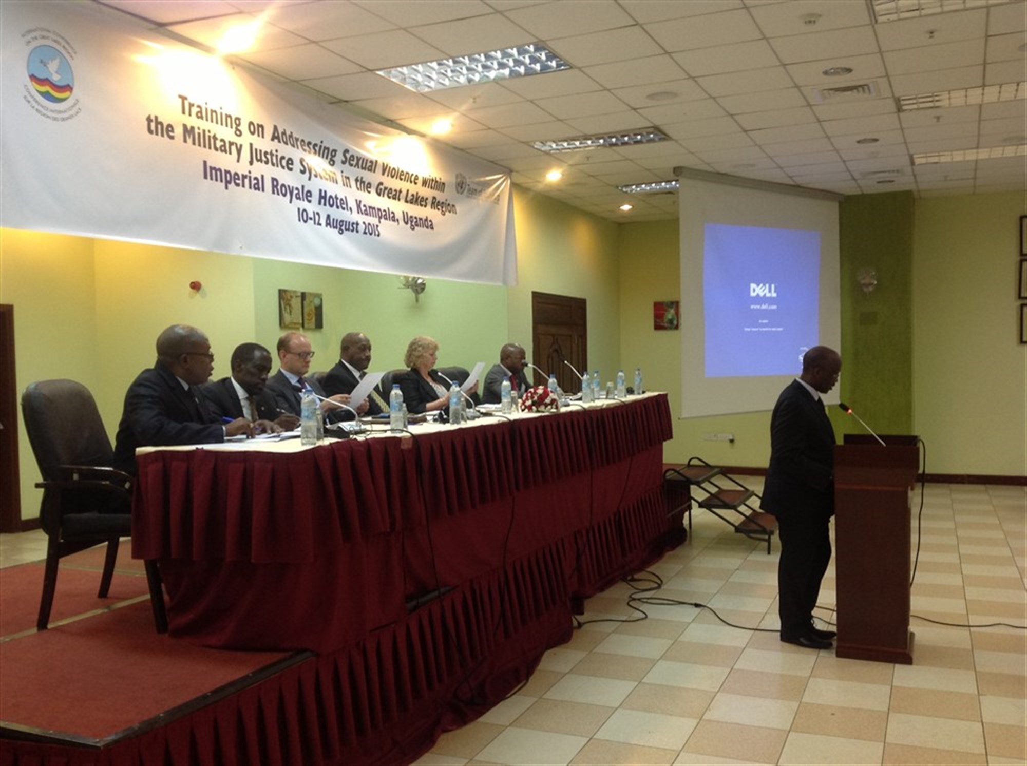 A speaker gives a presentation at the International Conference on the Great Lakes Region Regional Training Facility In Kampala, Uganda. The training addressed sexual violence within the military justice system and was held Aug. 10-12, 2015. (Courtesy photo)