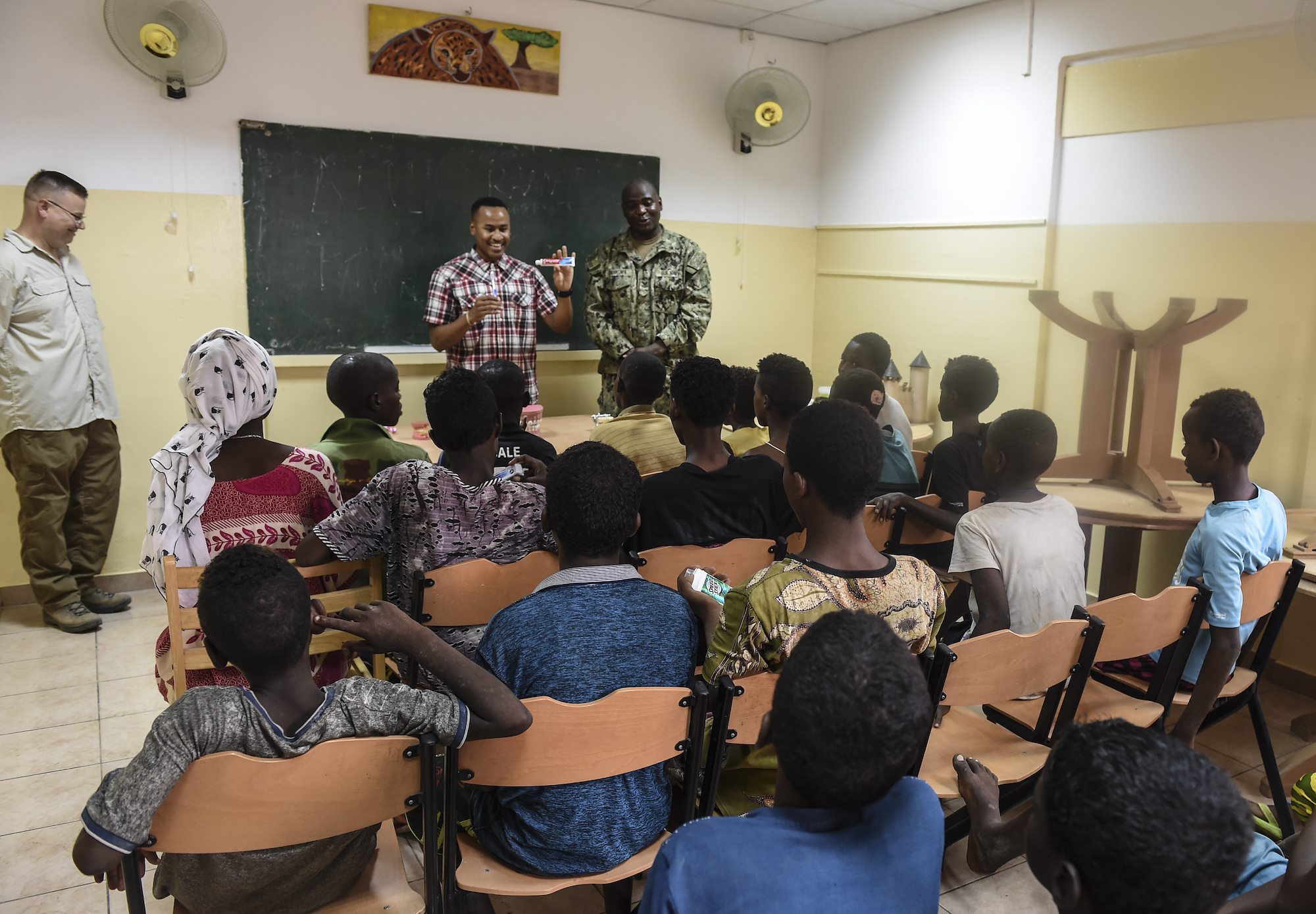 CJTF-HOA Civil Affairs team teaches local children oral hygiene, preventative care