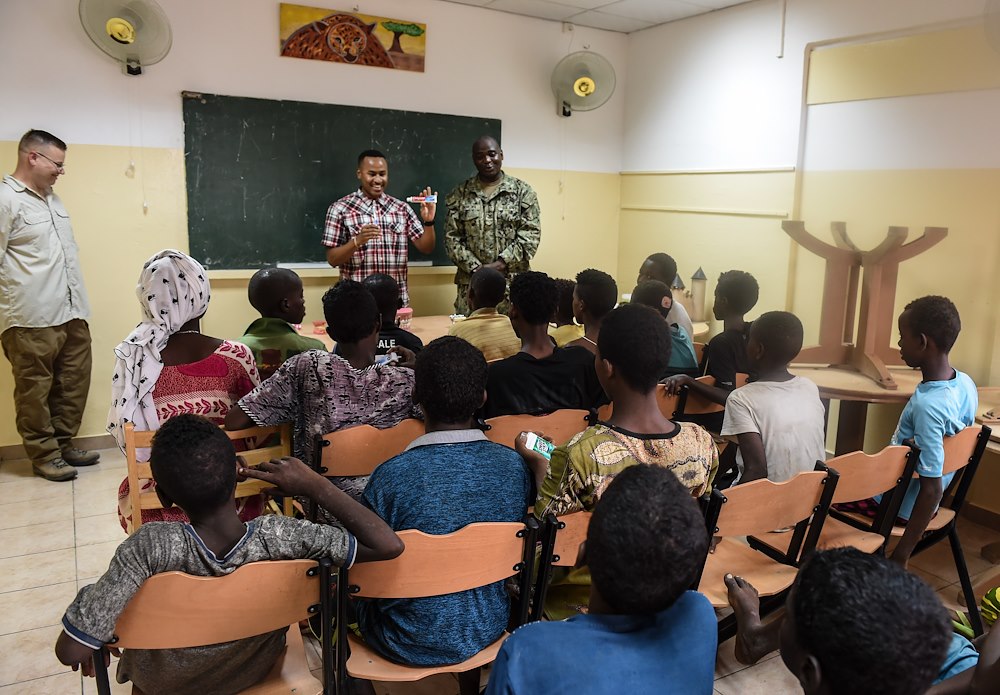 CJTF-HOA Civil Affairs team teaches local children oral hygiene, preventative care
