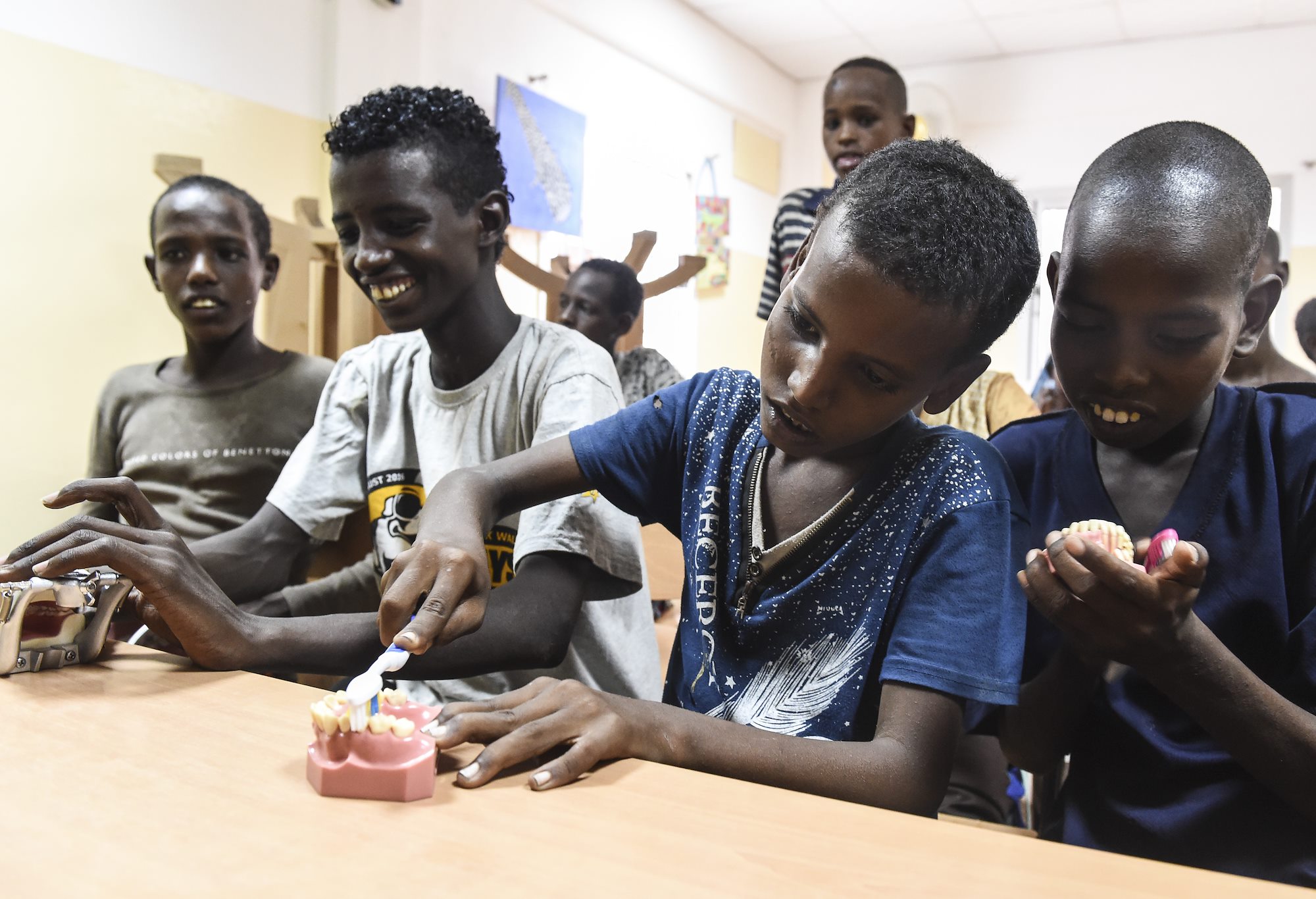 CJTF-HOA Civil Affairs team teaches local children oral hygiene, preventative care