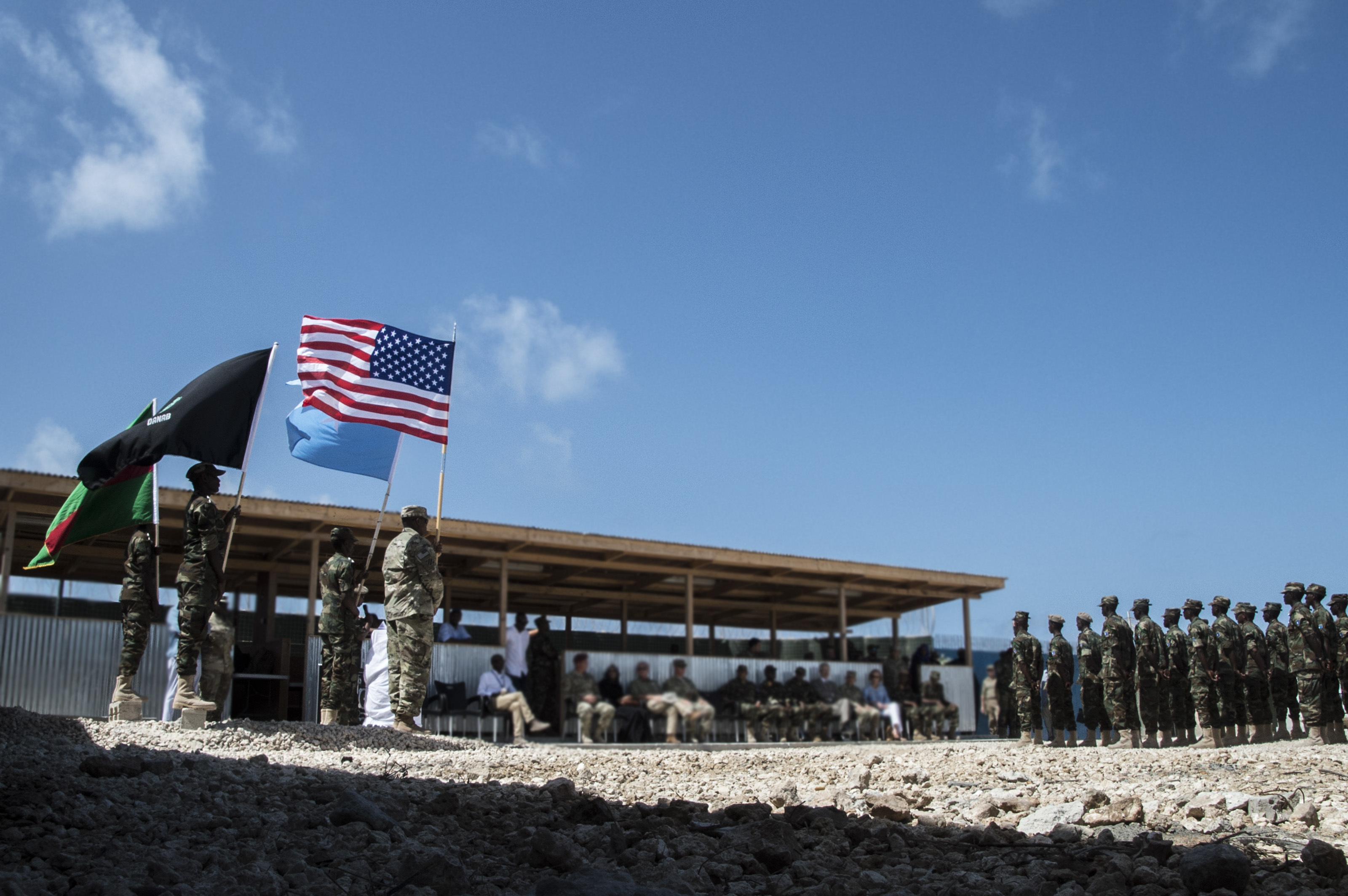 Nearly 60 Danab battalion soldiers from the Somali National Army graduate from a logistics course taught by the U.S. Army’s 101st Airborne Division May 24, 2017, in Mogadishu, Somalia. The logistics course focused on various aspects of moving personnel, equipment and supplies. (U.S. Air National Guard photo by Tech. Sgt. Joe Harwood)