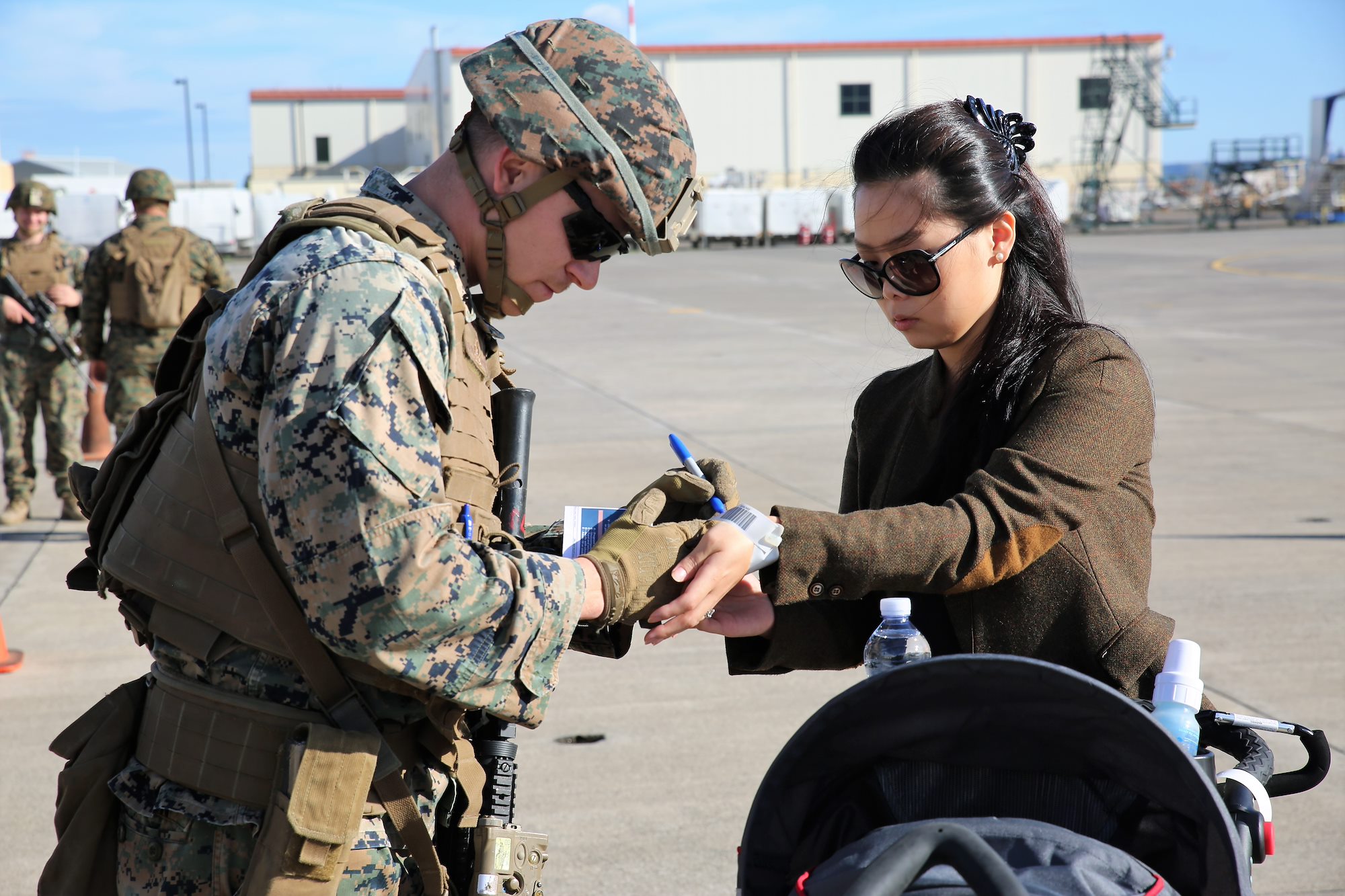 SPMAGTF-CR-AF Marines and Sailors conduct evacuation control center training