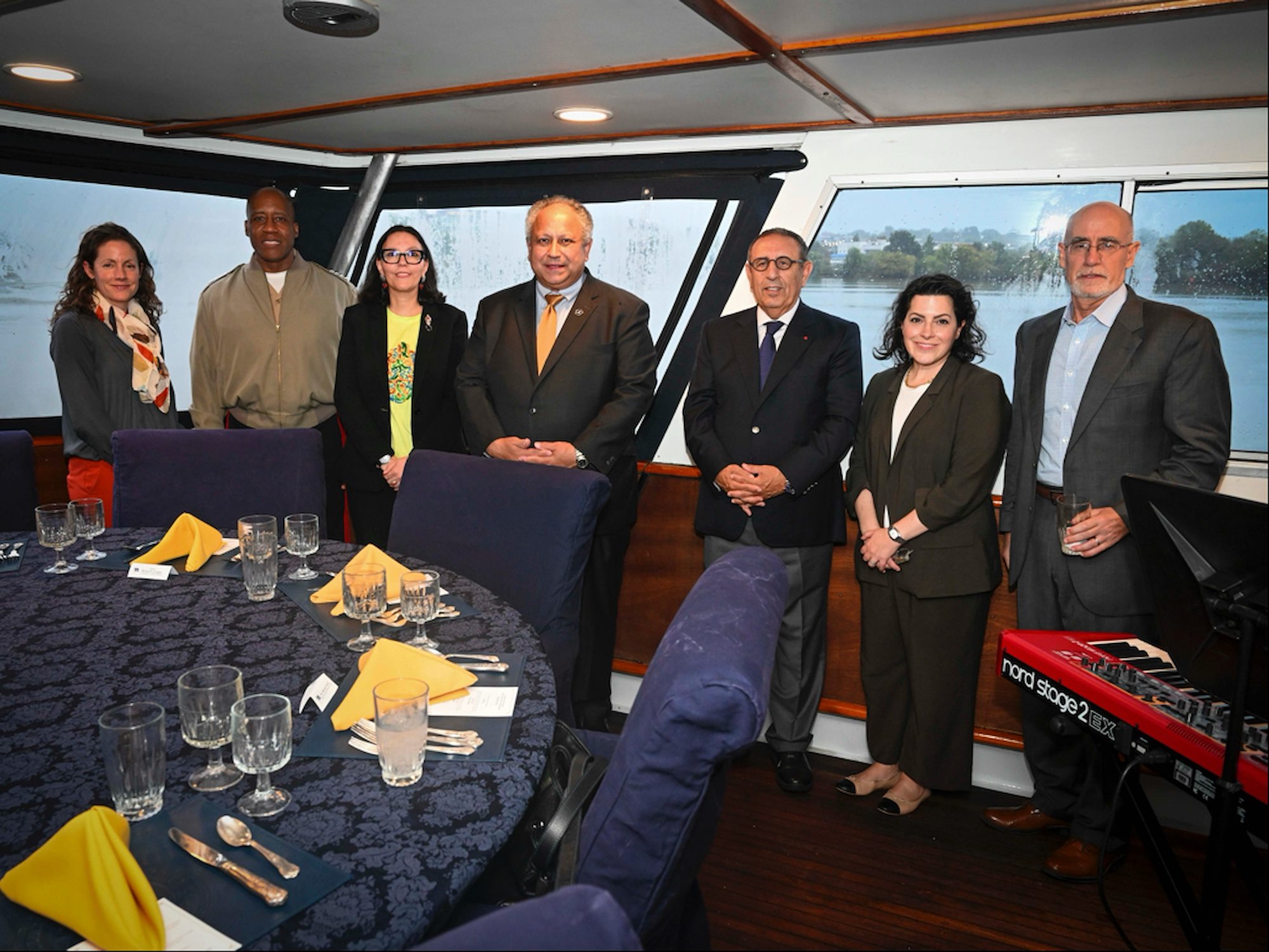 Secretary of the Navy Carlos Del Toro and Gen. Michael E. Langley, U.S. Marine Corps, commander of U.S. Africa Command, host a dinner on the Ceremonial Barge Chesapeake 